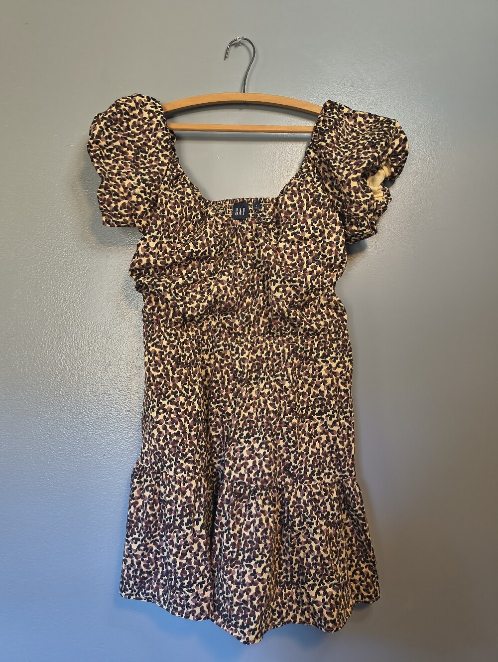 GAP Leopard Print Puff Sleeve Mini Dress - Brown Black